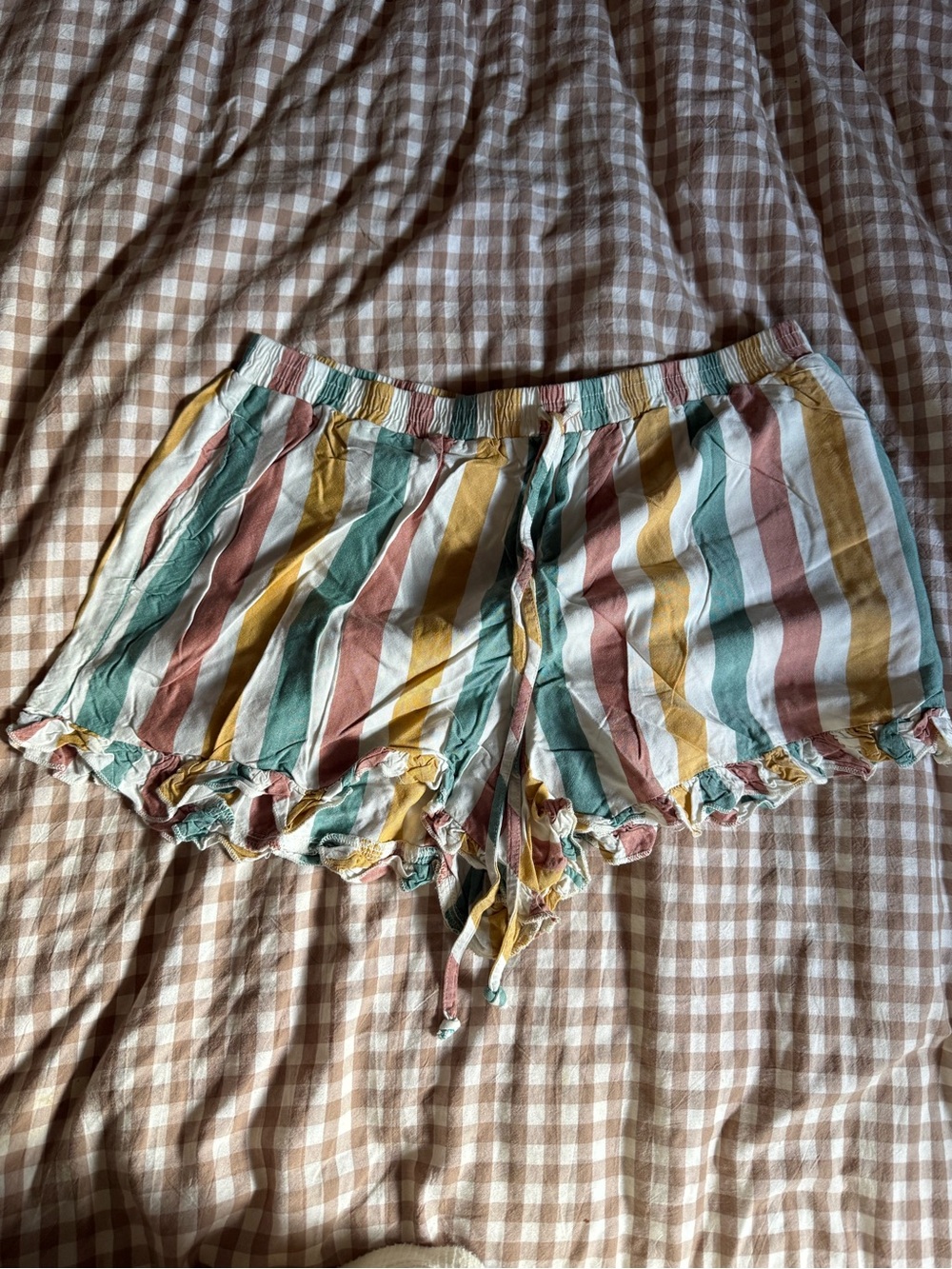 American Eagle Outfitters Pastel Stripe Ruffle Hem Shorts